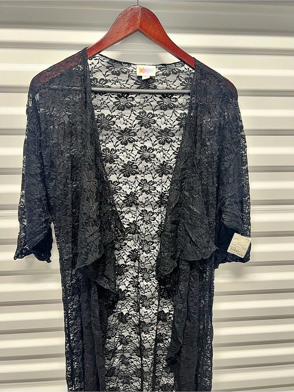 LuLaRoe Lindsay Kimono Floral Lace Cardigan Black Medium